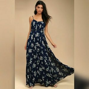 Lulu's Memorable Night Blue Floral Maxi Dress